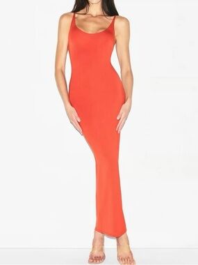 NWT Skims Smooth lounge Scoop Neck Bodycon Maxi Dress new Terra red long